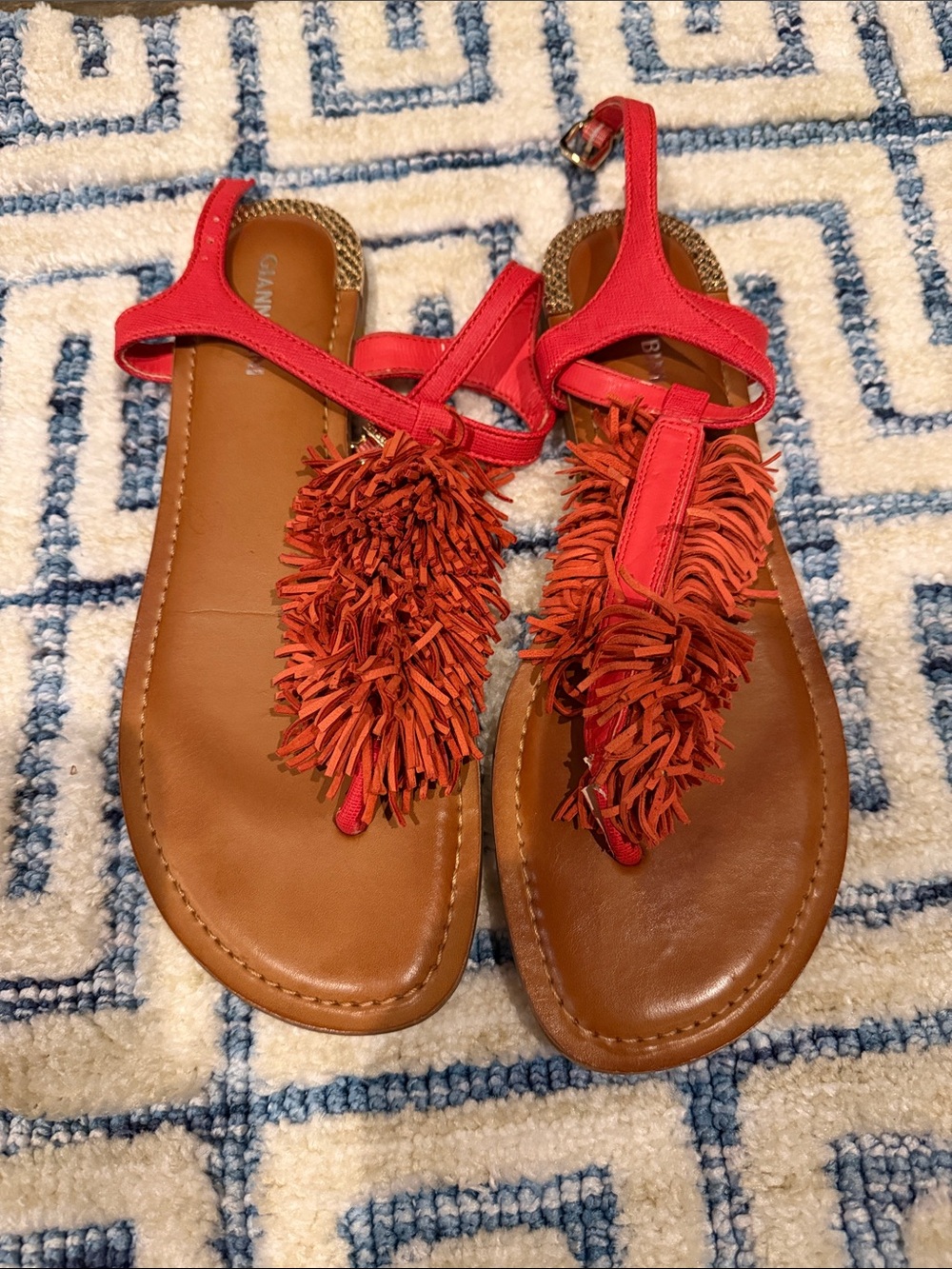 Gianni Bini Coral Fringe T-Strap Sandals